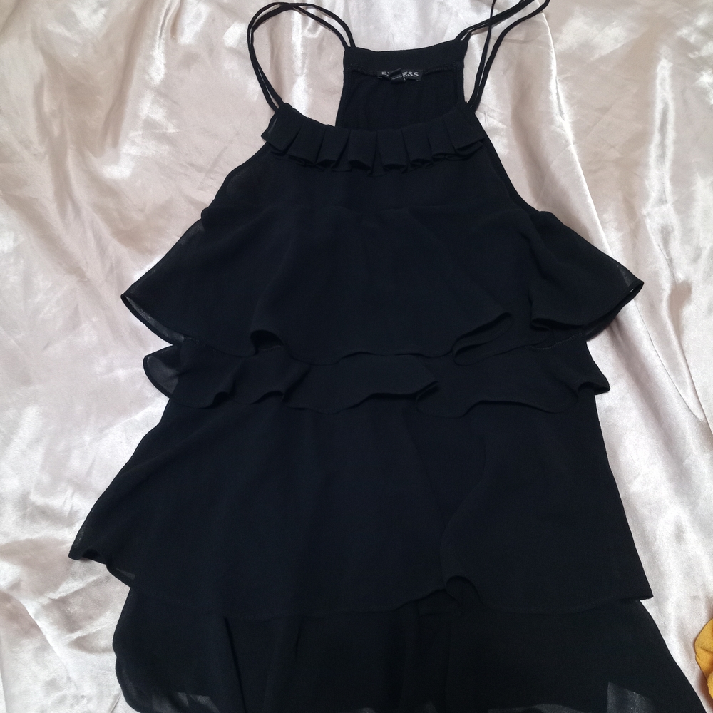 Express Black Layered Ruffle Blouse